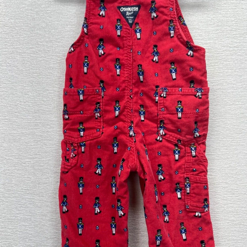 OshKosh Bgosh‎ Vestback Kids Red Corduroy Nutcracker Soldier Lined Overalls 12M - Picture 8 of 11